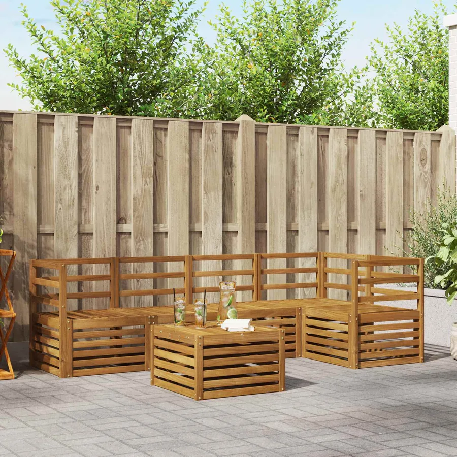 Ensemble de canapé d'angle 6 pcs Naturel Bois d'Acacia Massif