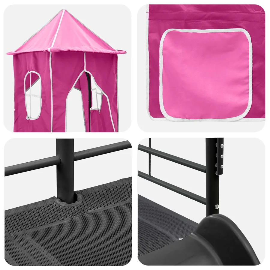 Lit mezzanine pour enfants Uni Noir et rose 75 x 190 cm métal - 11
