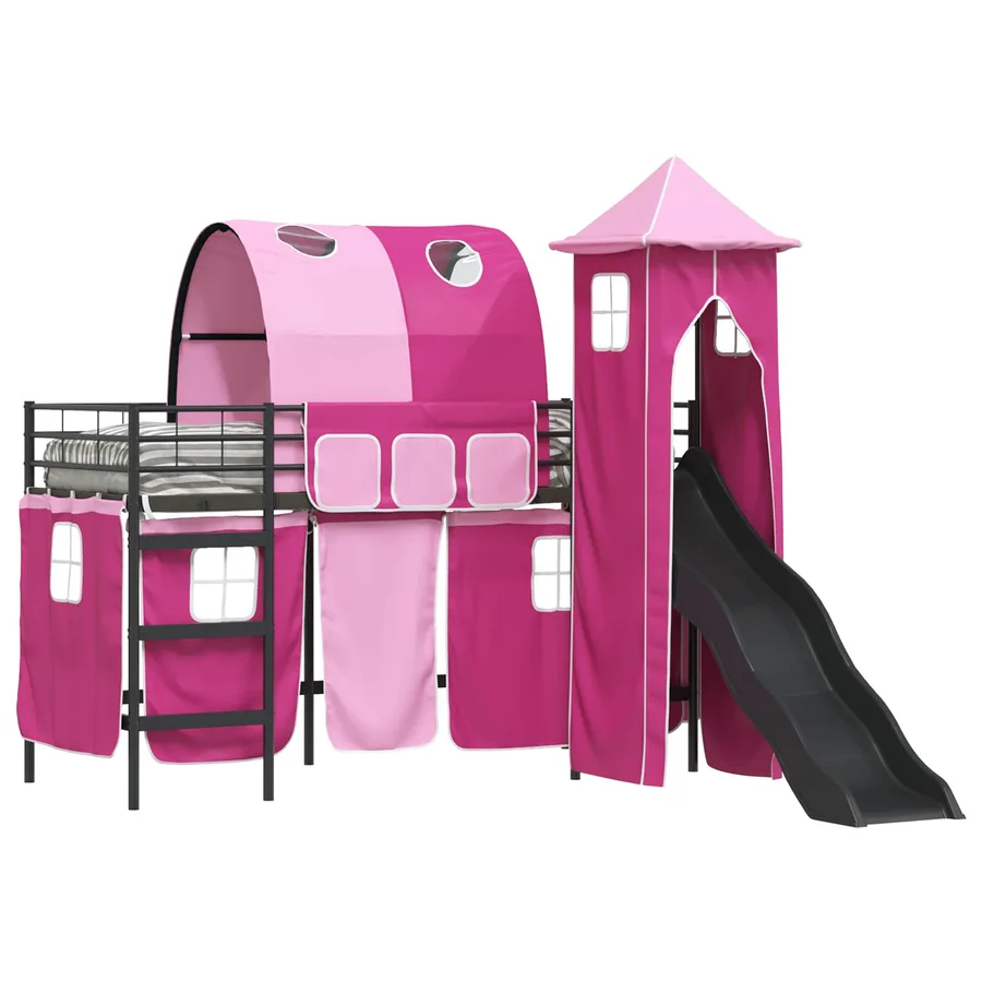 Lit mezzanine pour enfants Uni Noir et rose 75 x 190 cm métal - 2