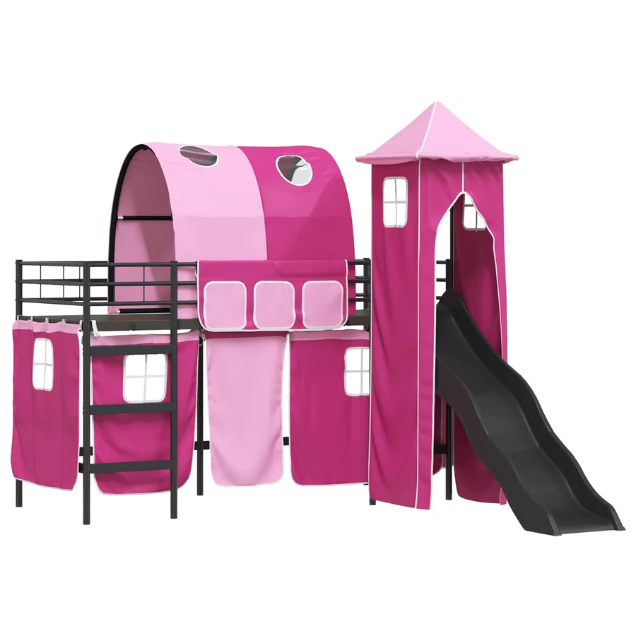 Lit mezzanine pour enfants Uni Noir et rose 75 x 190 cm métal - 4