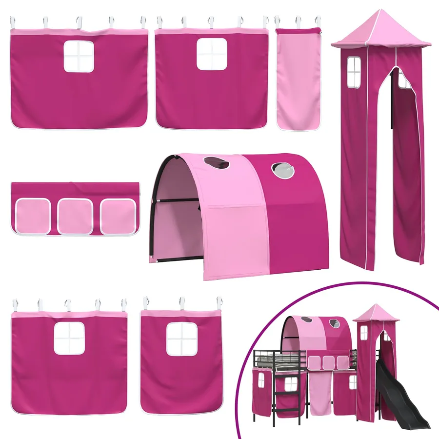 Lit mezzanine pour enfants Uni Noir et rose 75 x 190 cm métal - 7