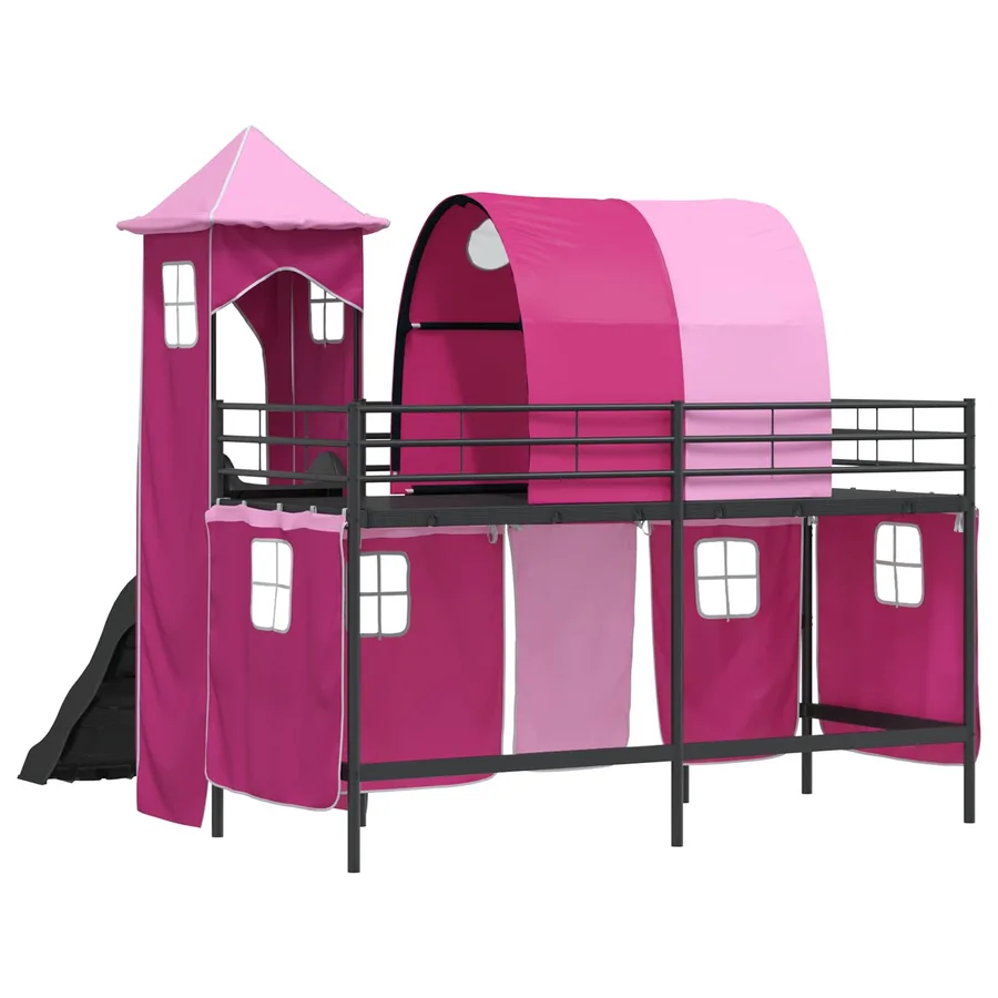 Lit mezzanine pour enfants Uni Noir et rose 75 x 190 cm métal - 8