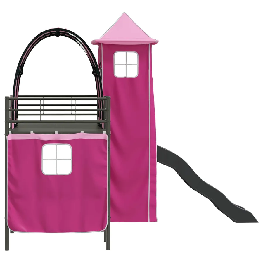 Lit mezzanine pour enfants Uni Noir et rose 75 x 190 cm métal - 9