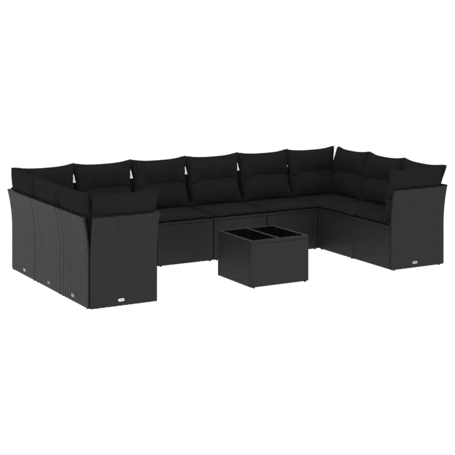 Salon de jardin 11 pcs avec coussins noir résine tressée - 2