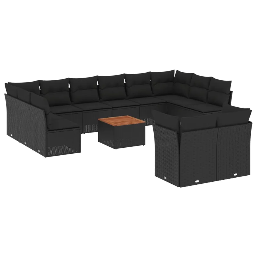 Salon de jardin avec coussins 13 pcs noir résine tressée - 2