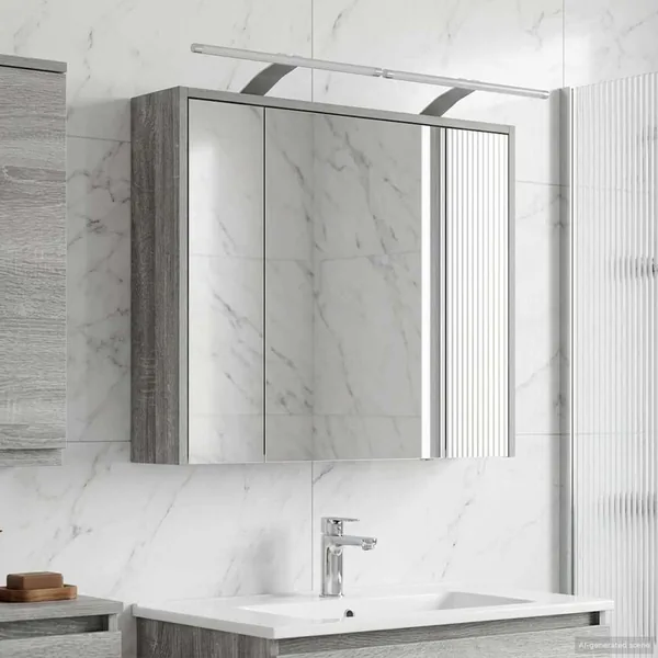 Armoire Miroir de Salle de Bain Gris Sonoma 73,5 x 16 x 62,5 cm