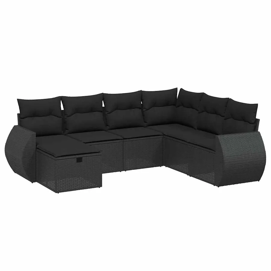 Salon de jardin 7 pcs avec coussins noir résine tressée 62 x 62 x 69 cm - 54,7 kg - 2