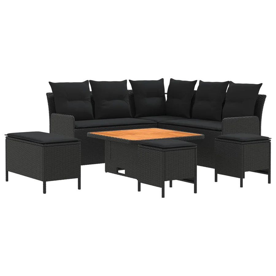 Ensembles de meubles avec oreiller 7 pcs Noir Rotin PE - 2