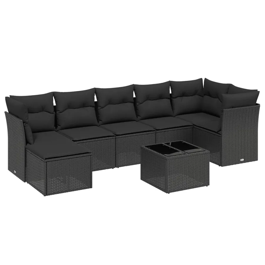 Salon de jardin 8 pcs avec coussins noir résine tressée - 2