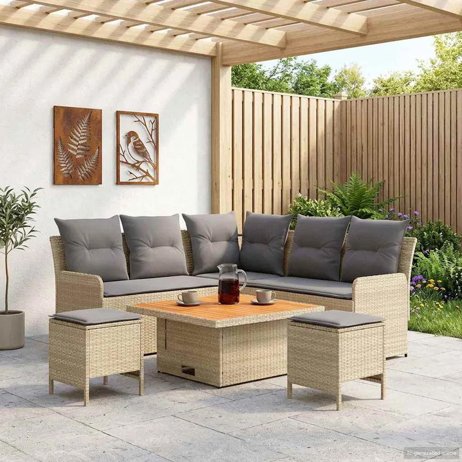 Ensembles de meubles 6 pcs Beige et Gris clair Rotin PE