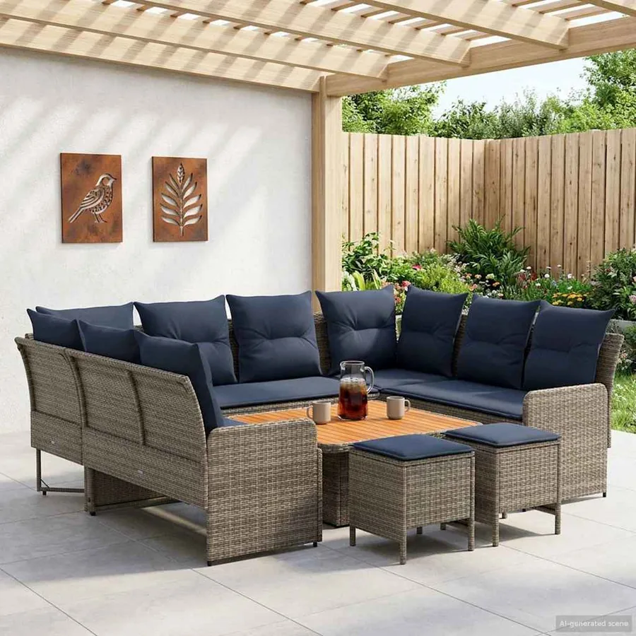 Ensembles de meubles 8 pcs Gris et bleu marine Rotin PE