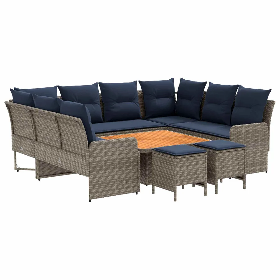 Ensembles de meubles 8 pcs Gris et bleu marine Rotin PE - 2