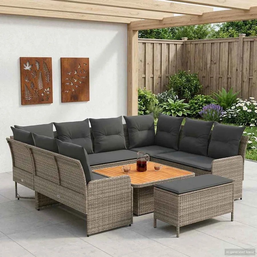 Ensembles de meubles 7 pcs Gris et Gris foncé Rotin PE