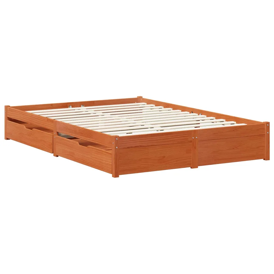 Cadre de lit avec tiroir 3 pcs Cire marron Bois de Pin Massif - 3