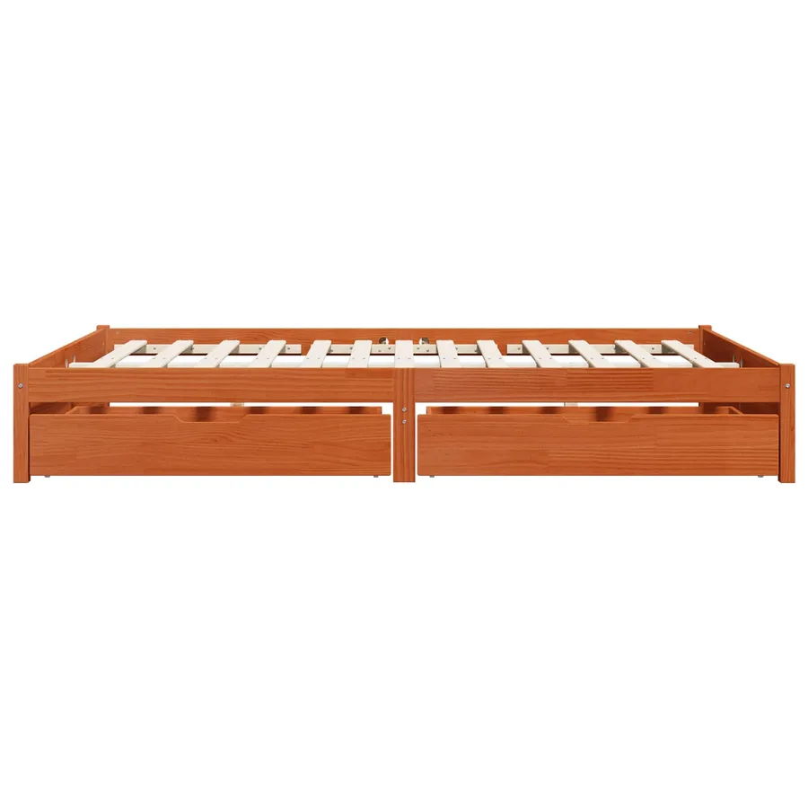 Cadre de lit avec tiroir 3 pcs Cire marron Bois de Pin Massif - 7
