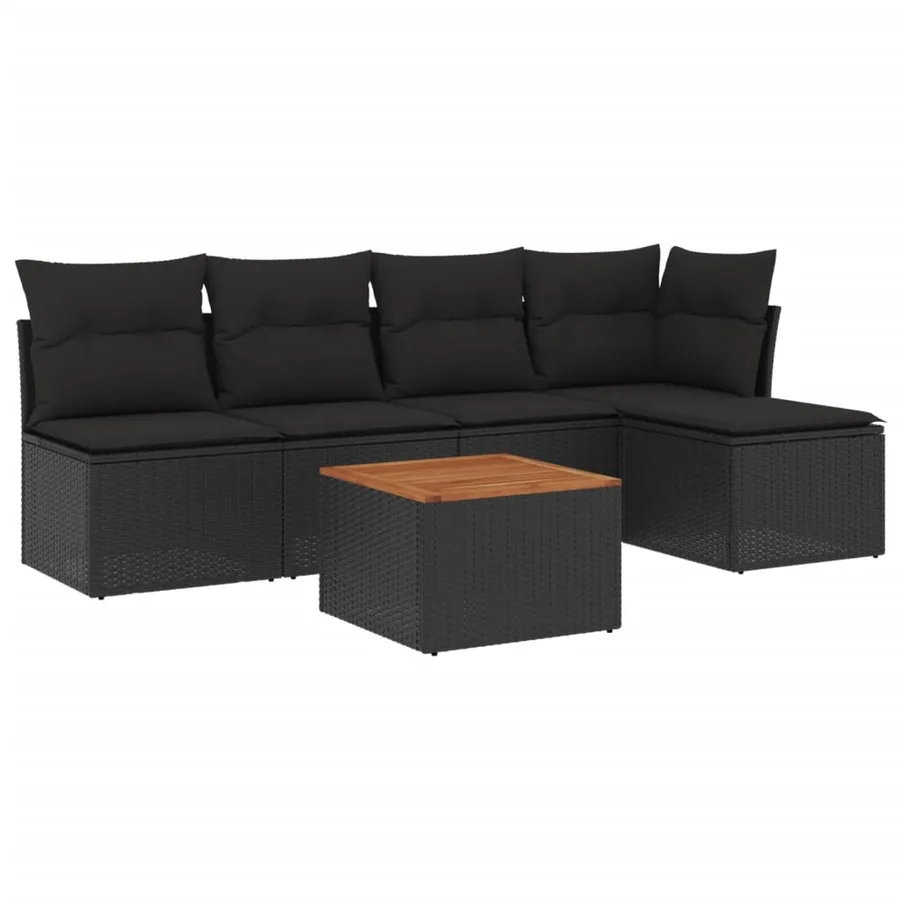 Salon de jardin 6 pcs avec coussins noir résine tressée - 2