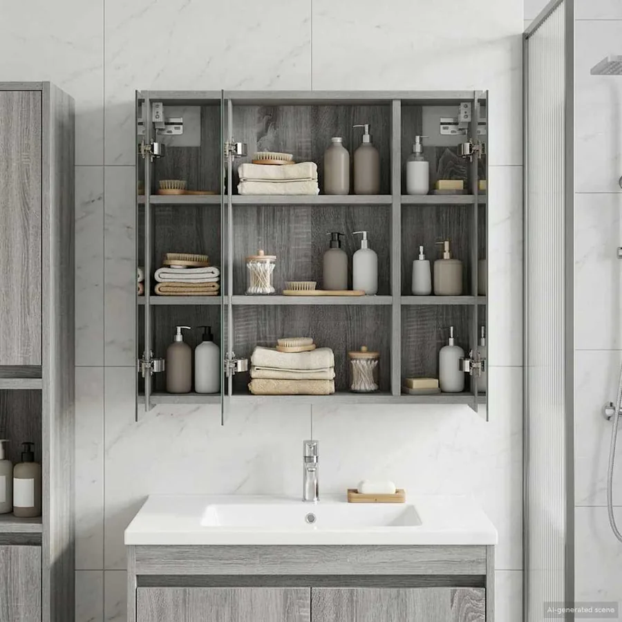 Armoire Miroir de Salle de Bain Gris Sonoma 63,5 x 16 x 62,5 cm