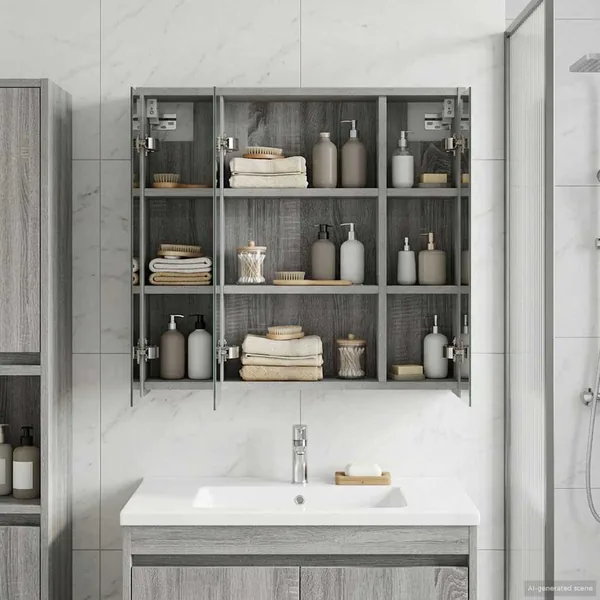 Armoire Miroir de Salle de Bain Gris Sonoma 63,5 x 16 x 62,5 cm