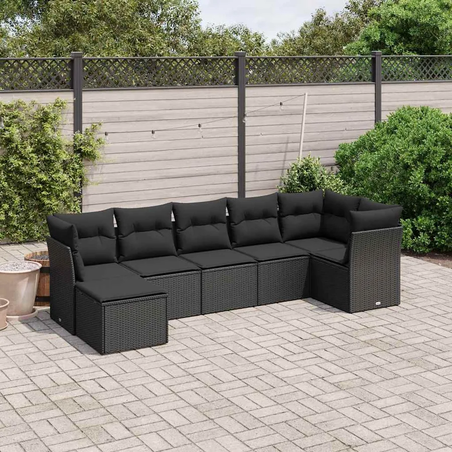 Salon de jardin 7 pcs avec coussins noir résine tressée 62 x 62 x 69 cm - 55,2 kg