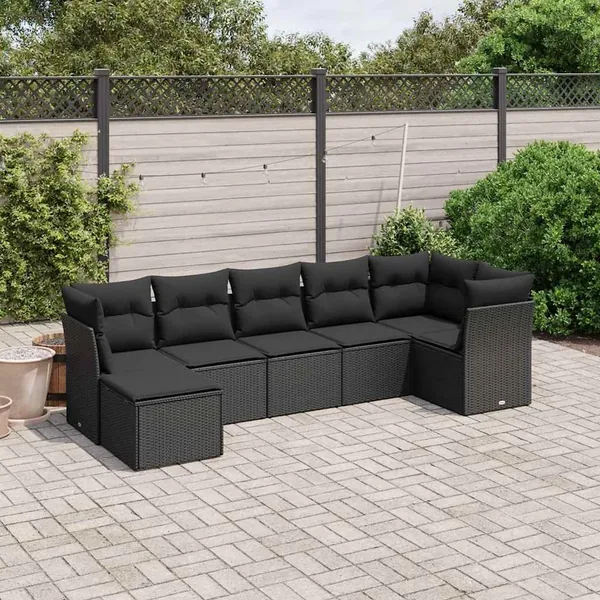Salon de jardin 7 pcs avec coussins noir résine tressée 62 x 62 x 69 cm - 55,2 kg