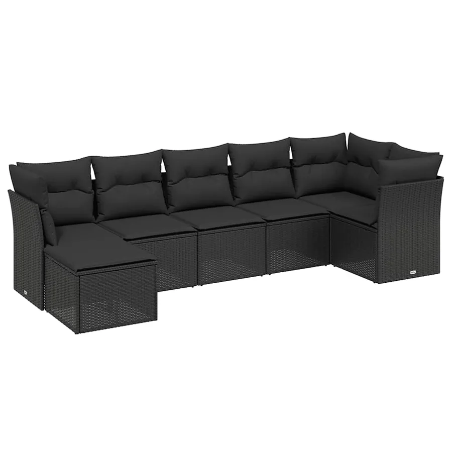 Salon de jardin 7 pcs avec coussins noir résine tressée 62 x 62 x 69 cm - 55,2 kg - 2
