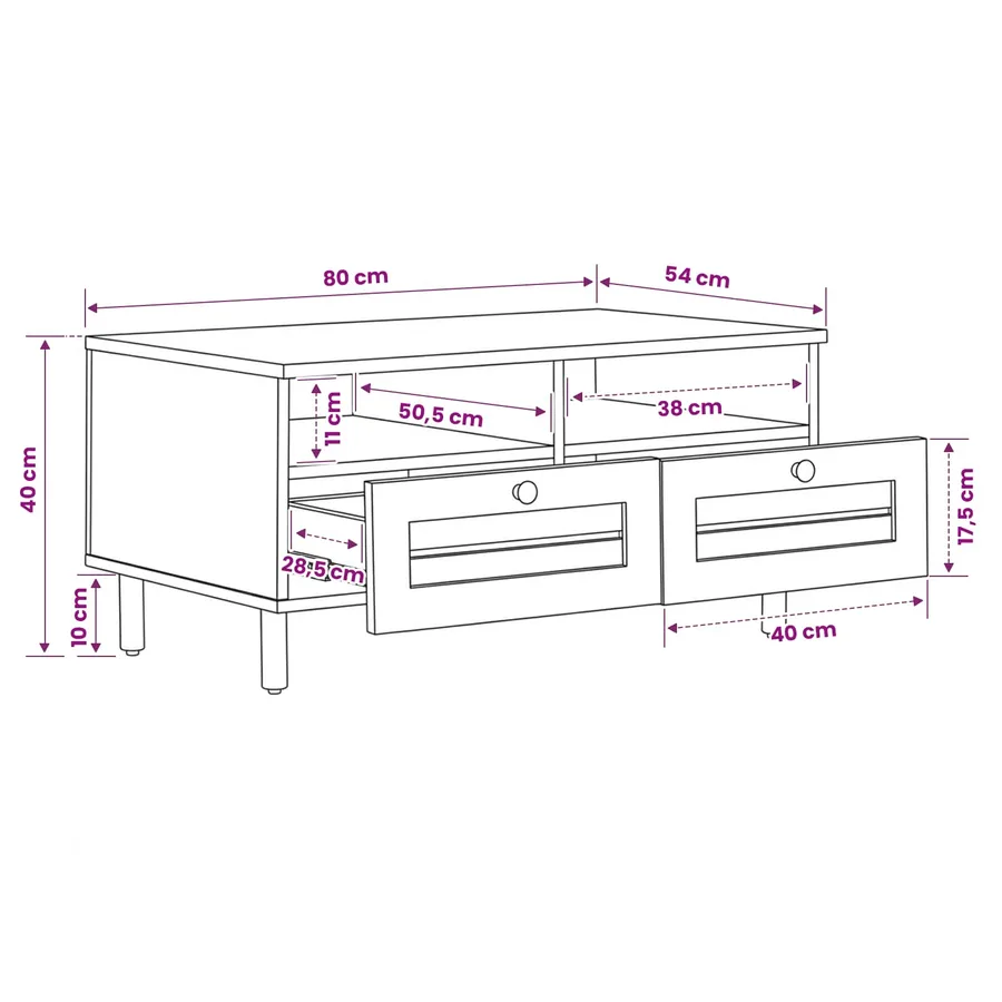 Table basse Marron et Noir 80 x 54 x 40 cm - 9