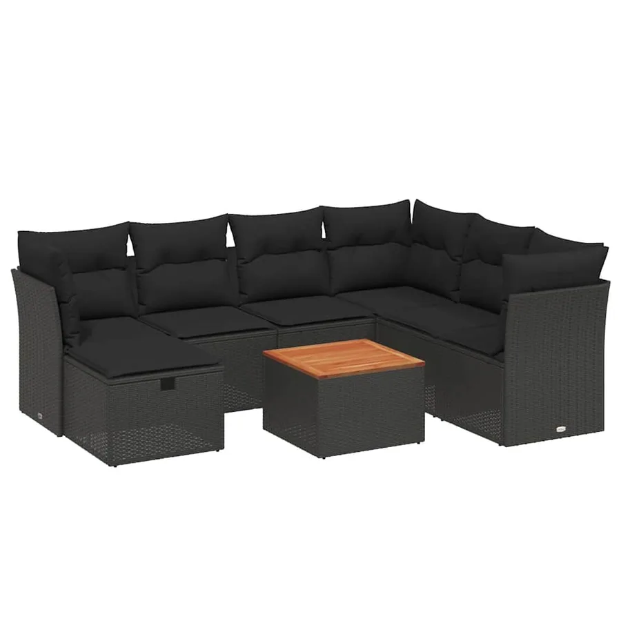 Salon de jardin 8 pcs avec coussins noir résine tressée - 2