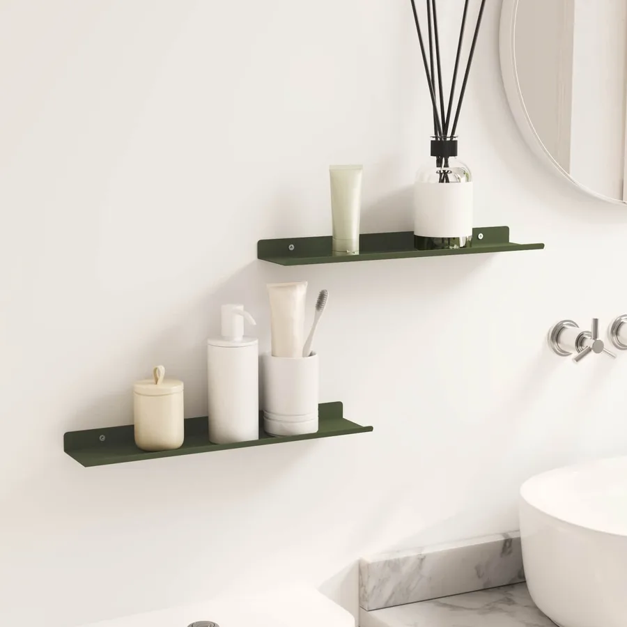 Étagère flottante 2 pcs Vert olive 40 x 8,5 x 2,5 cm Acier - 4