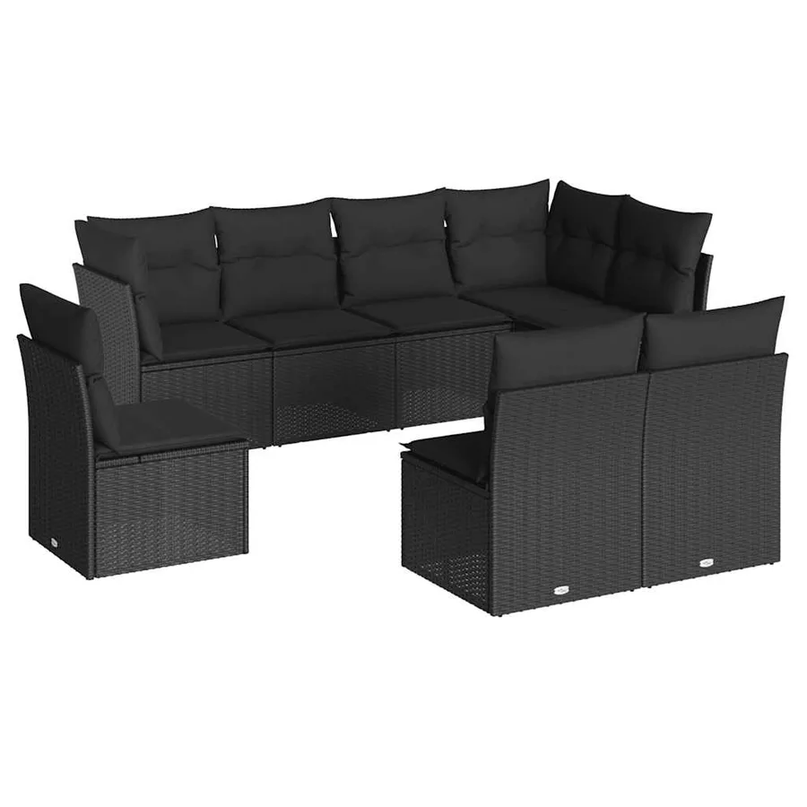 Salon de jardin 8 pcs avec coussins noir résine tressée - 2