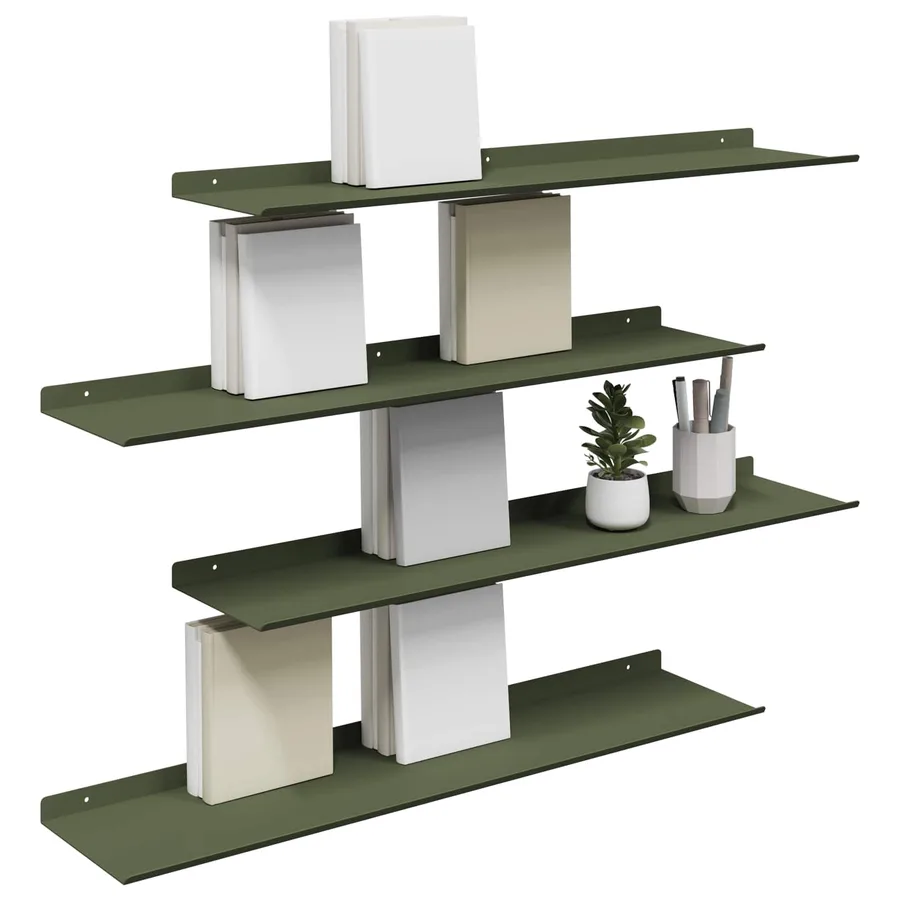 Étagère flottante 4 pcs Vert olive 80 x 18 x 2,5 cm Acier - 3