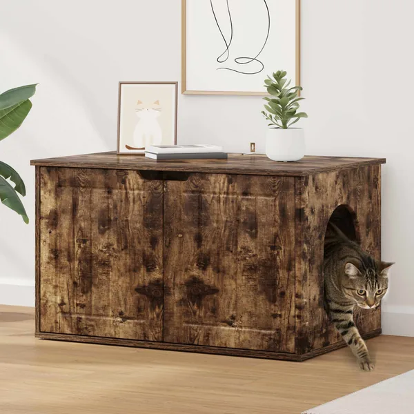 Maison pour chat Chêne fumé 85 x 55 x 50,5 cm Bois d'ingénierie