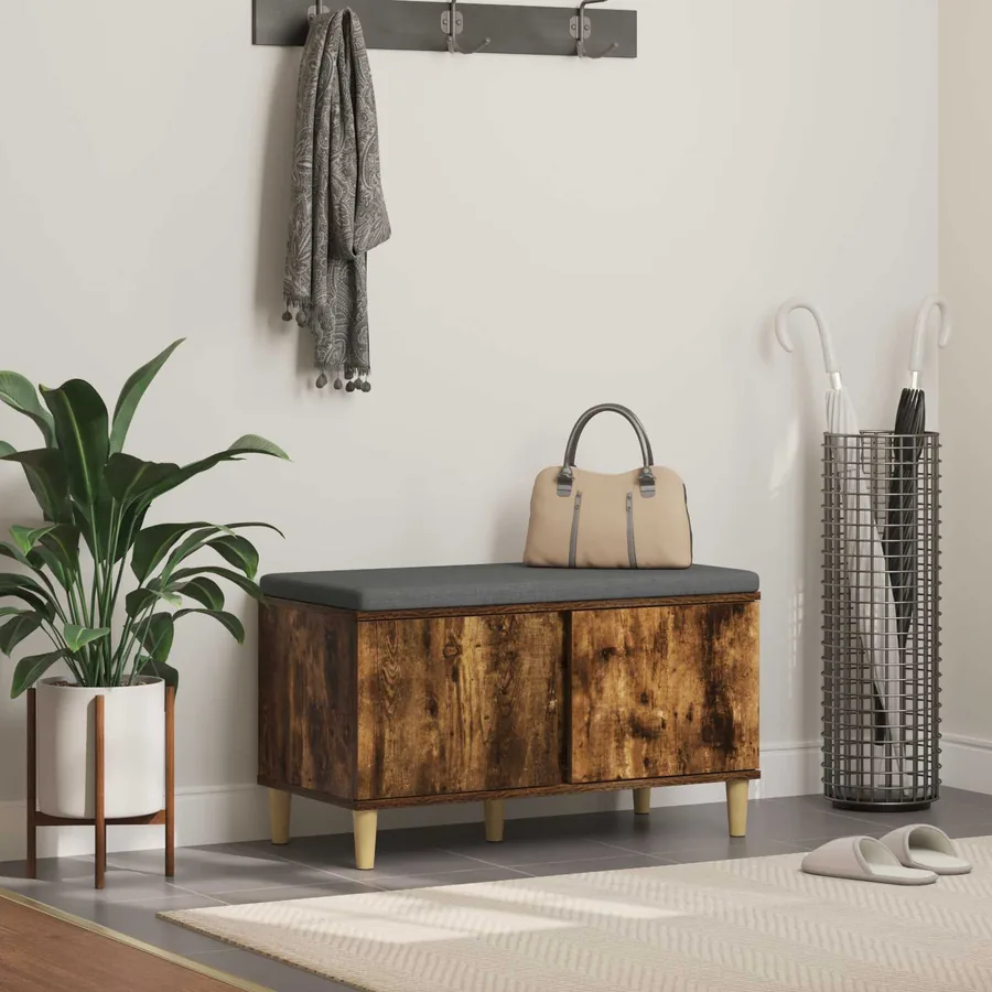Banc d'entrée avec coussin Chêne Fumé 80 x 38 x 46 cm