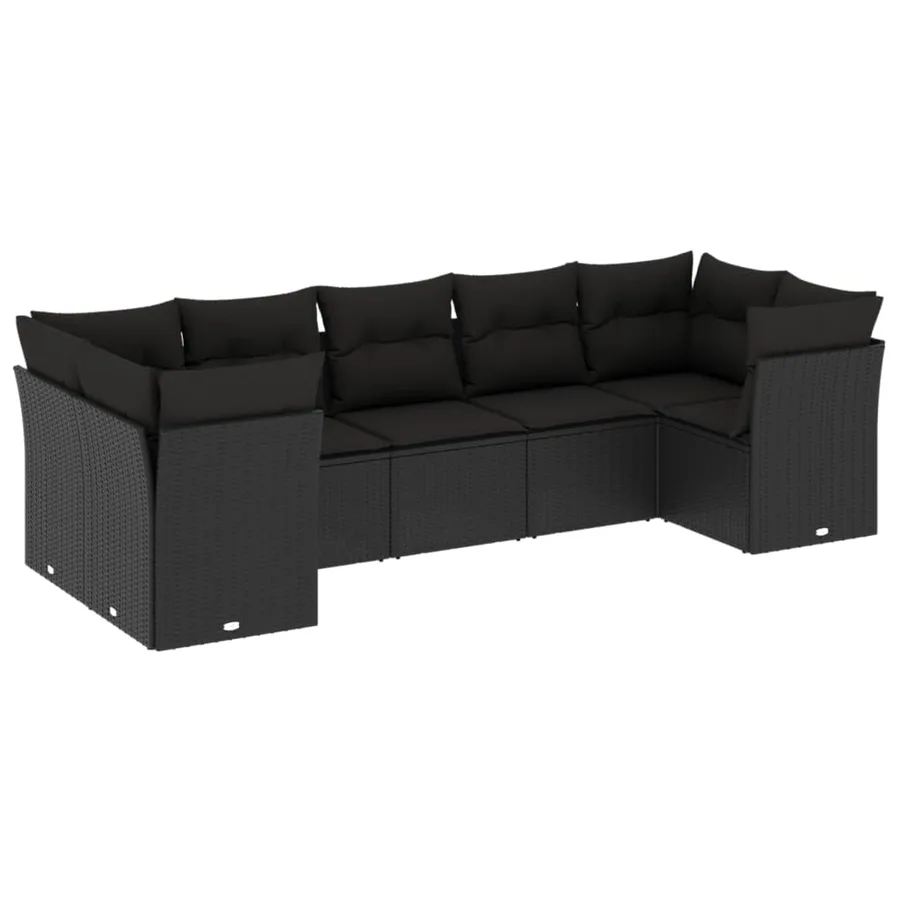 Salon de jardin 7 pcs avec coussins noir résine tressée 55 x 62 x 69 cm - 58,6 kg - 2