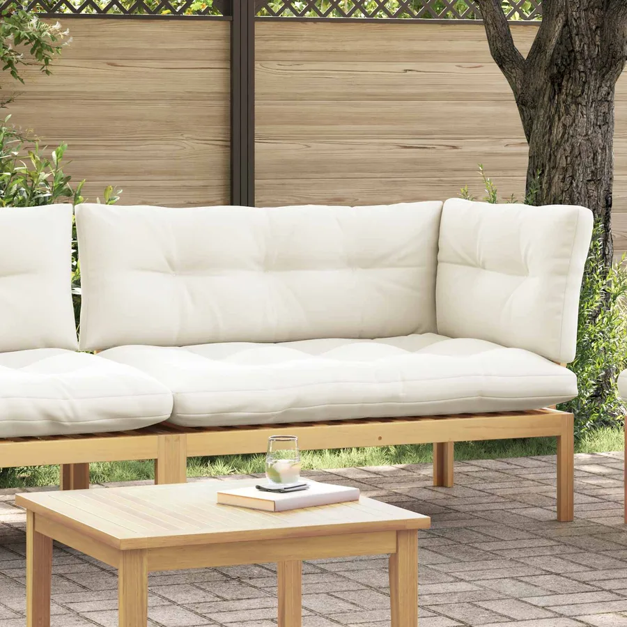 Unité de canapé d'angle Acacia Clair et Blanc Crème - 3