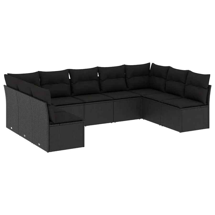 Salon de jardin 9 pcs avec coussins noir résine tressée - 2