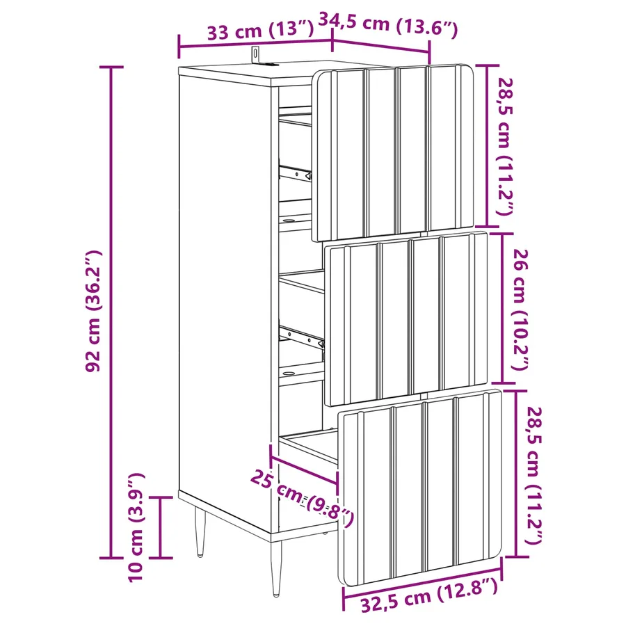 Armoire à tiroirs Chêne Sonoma 33 x 34,5 x 92 cm - 11