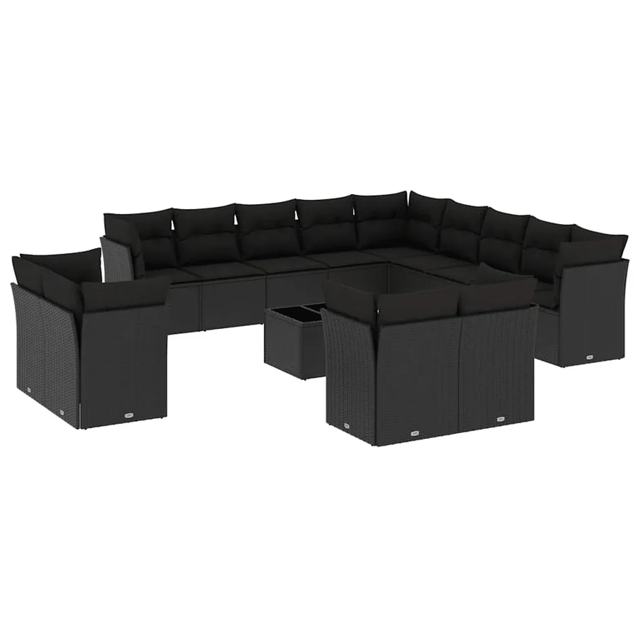 Salon de jardin avec coussins 14 pcs noir résine tressée - 2