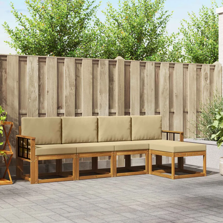 Ensemble de canapés d'extérieur 5 pcs Naturel et Beige