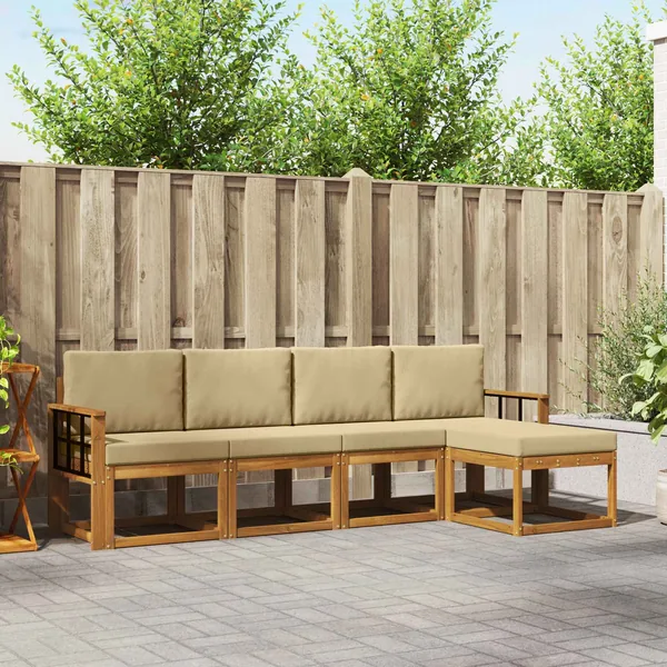 Ensemble de canapés d'extérieur 5 pcs Naturel et Beige