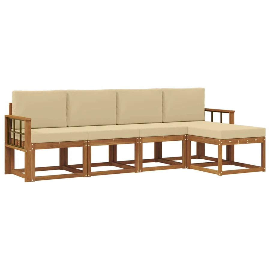 Ensemble de canapés d'extérieur 5 pcs Naturel et Beige - 2