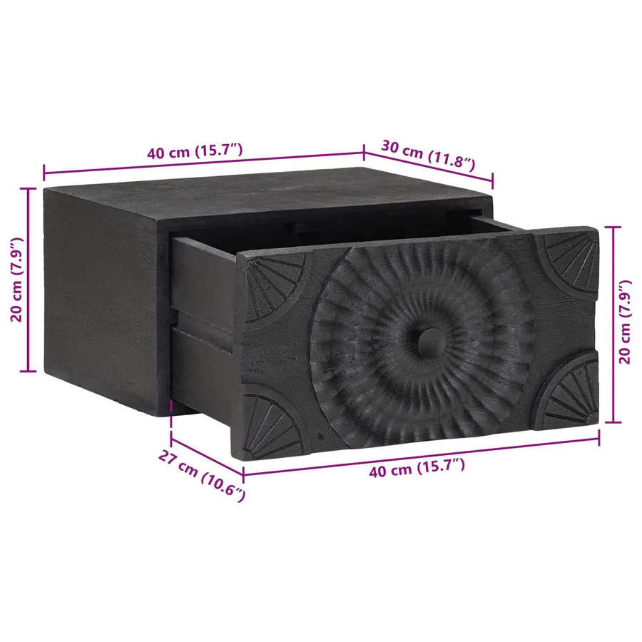Table de chevet faite main Noir 40 x 30 x 20 cm - 14