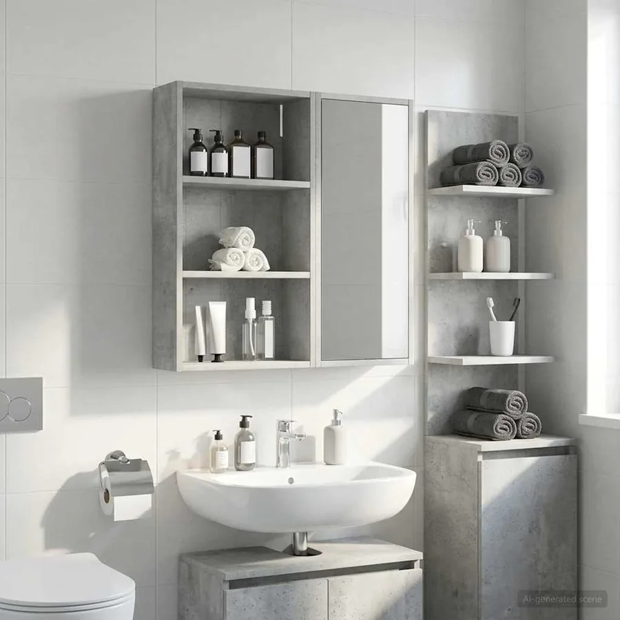 Armoire murale de salle de bain Gris Béton 40 x 14 x 70 cm