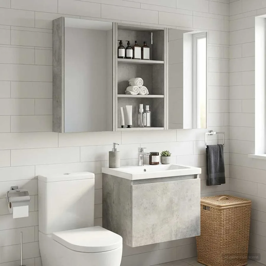 Armoire murale de salle de bain Gris Béton 40 x 14 x 70 cm - 5