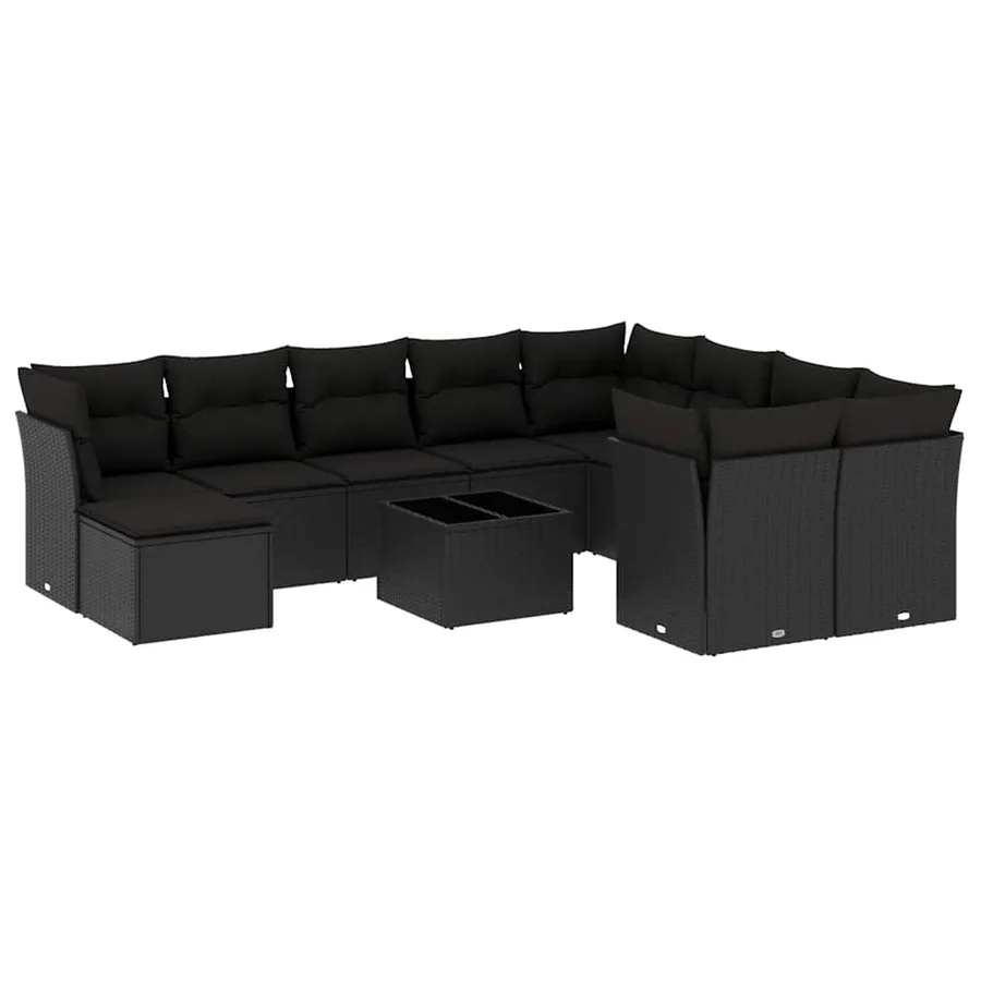 Salon de jardin 11 pcs avec coussins noir résine tressée - 2