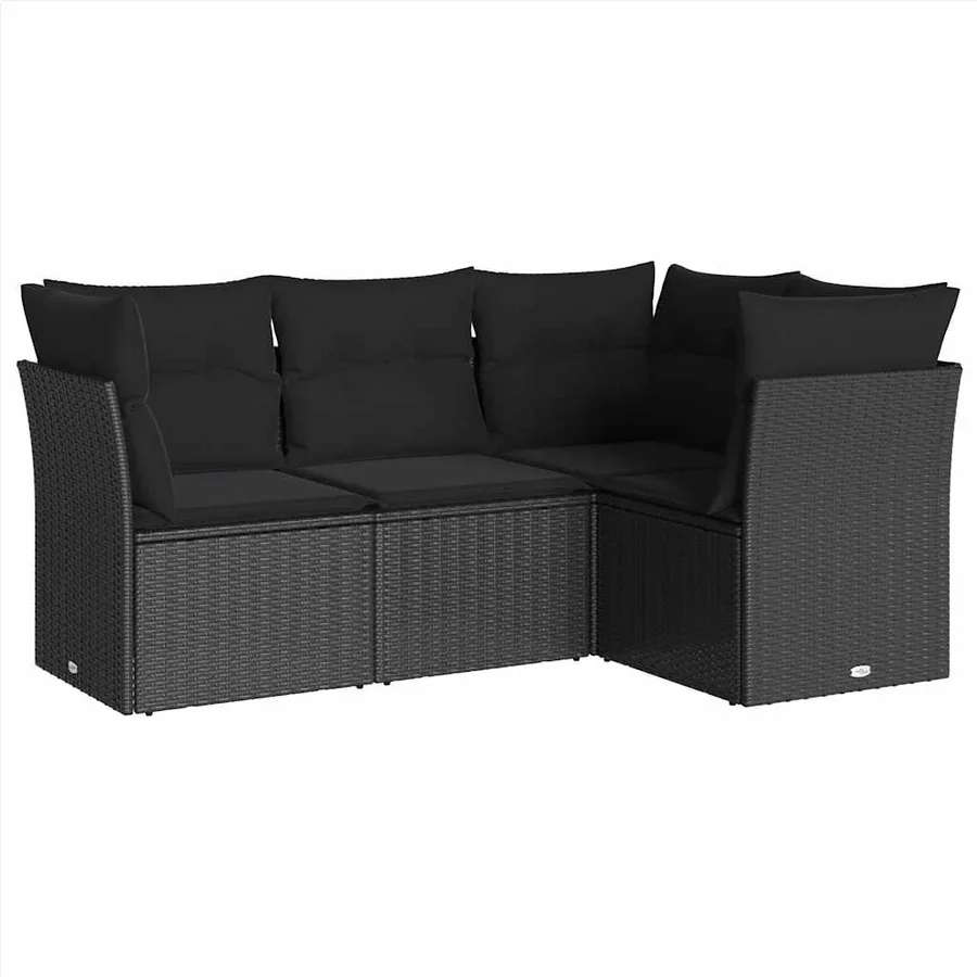 Salon de jardin 4 pcs avec coussins noir résine tressée - 2