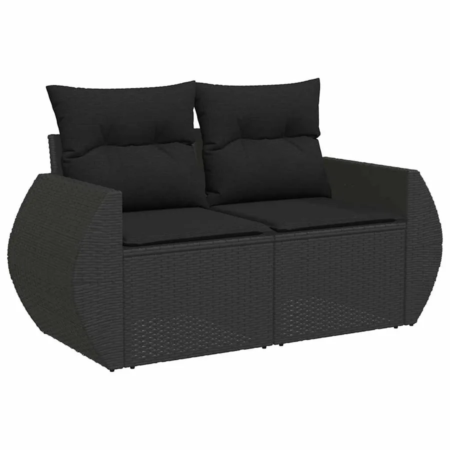 Salon de jardin 6 pcs avec coussins noir résine tressée - 3
