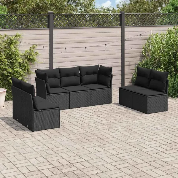 Salon de jardin 7 pcs avec coussins noir résine tressée 62 x 62 x 69 cm - 54,7 kg