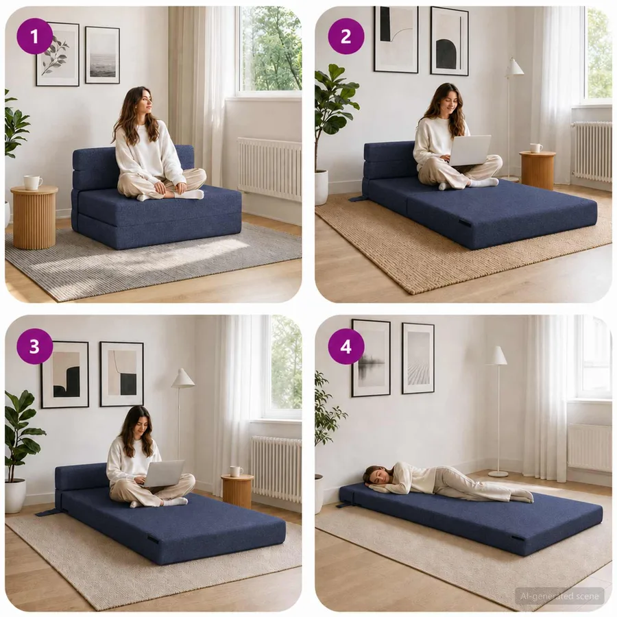 Canapé-lit pliable Bleu 70 x 80 x 60 cm Tissu - 7