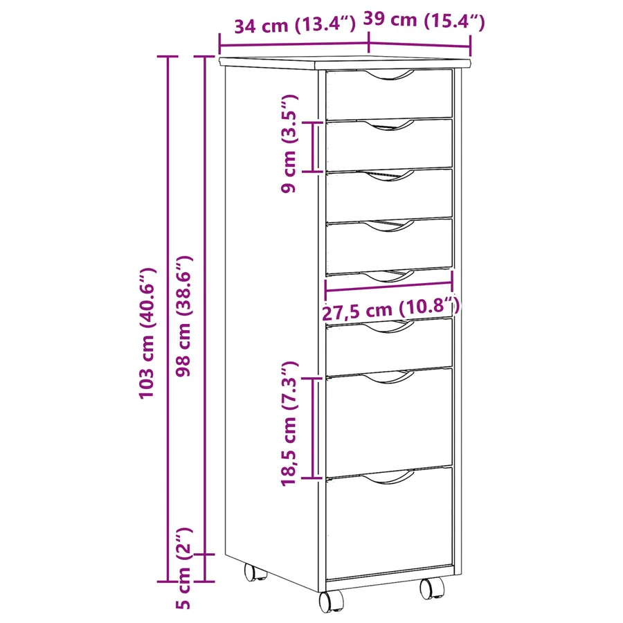 Cabinet Roulant avec Tiroirs avec roue MOSS Vernis transparent - 8