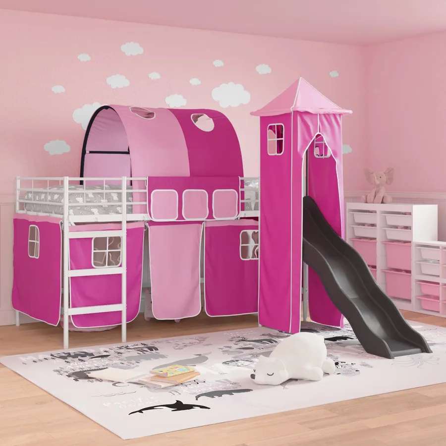 Lit mezzanine pour enfants Uni Blanc et rose 90 x 200 cm métal - 3